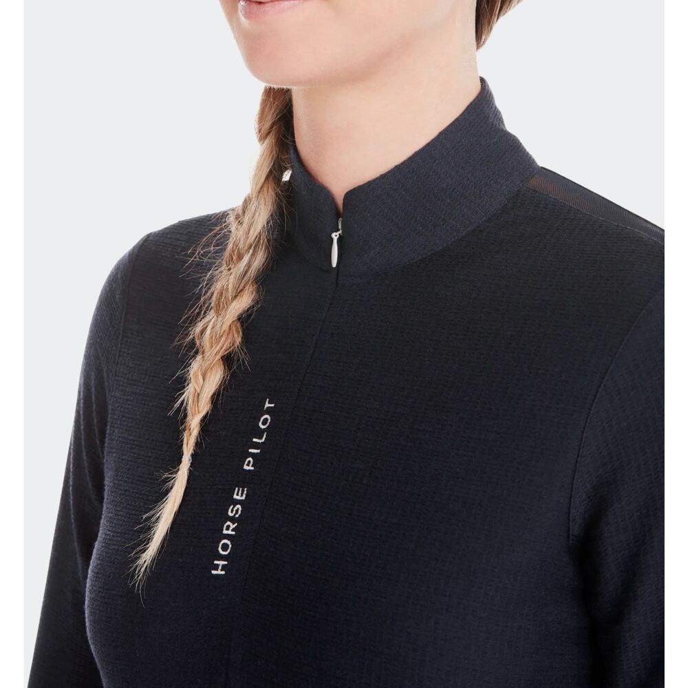 Horse Pilot Suntech Shirt Anti-UV Long Sleeve Riding Schooling Quarter Zip Blue - Picture 2 of 16